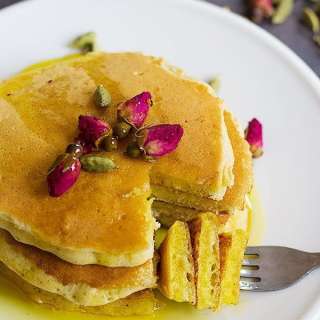 Rosewater Cardamom Pancakes + Saffron Syrup