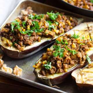 Stuffed Eggplant with Lamb and Walnuts
