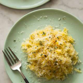 Spaghetti Squash with a Goat Cheese and Garlic Sauce