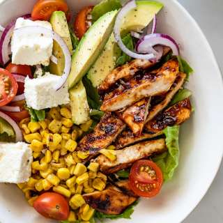 BBQ chicken salad with charred corn