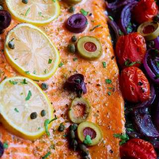 Oven Baked Salmon with Olives and Capers