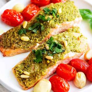Baked Pesto Salmon Recipe (4 ingredients)
