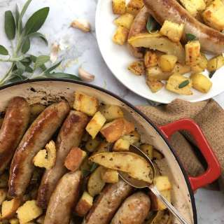 One Pot Sausage with Pears Potatoes & Croutons