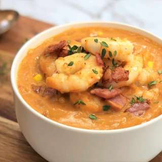 Potato Bacon Corn Soup with Prawns (Shrimp)