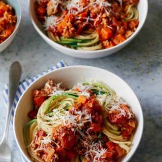 Simple Turkey Bolognese with Spaghetti and Zucchini Noodles