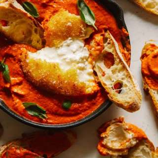 Fried Burrata over Romesco Sauce