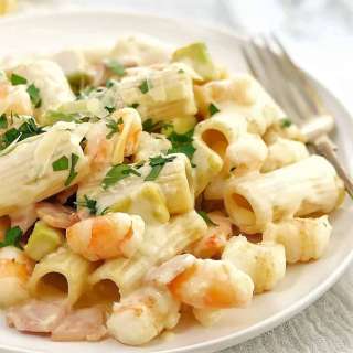 Avocado Shrimp Pasta with Bacon