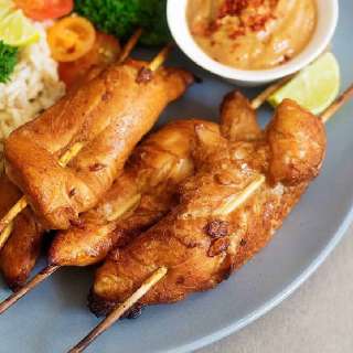 Thai Chicken Skewers with Spicy Peanut Sauce