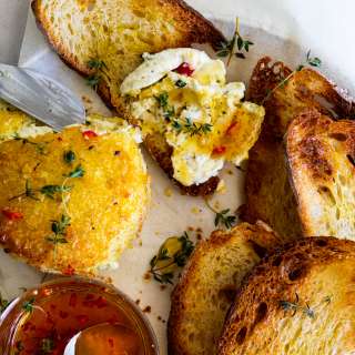 Crispy Baked Boursin cheese with chilli honey