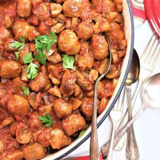 Sausage and Mushroom Ragu with Oven Baked Polenta
