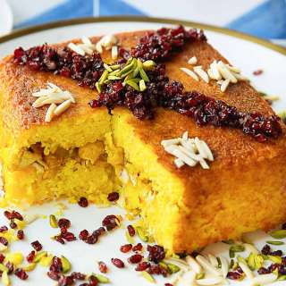 Persian Savory Saffron Cake - Tahchin