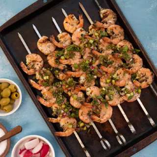 Grilled Shrimp Skewers with Lemon Herb Sauce