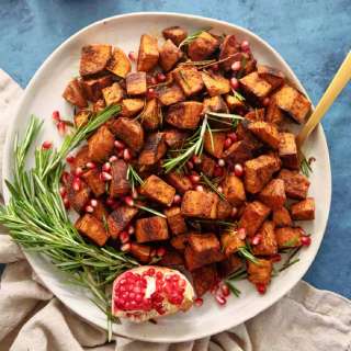 Roasted Sweet Potatoes with Rosemary and Pomegranate
