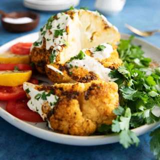 Best Whole Roasted Cauliflower with Tahini Sauce