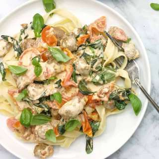 Lamb Sausage Pasta with Basil & Tomato