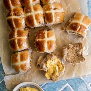 Pecan maple hot cross buns
