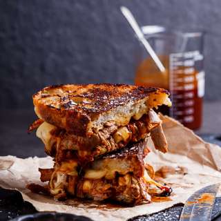 Pulled pork grilled cheese sandwich