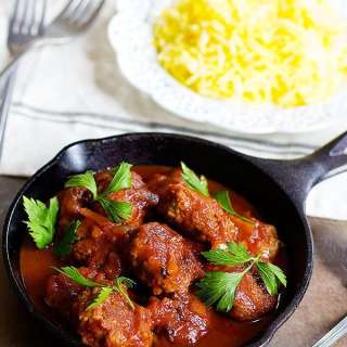 Eggplant Sumac Meatballs with Saffron Rice