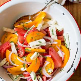 Watermelon Feta Salad with Golden Tomatoes and Tarragon