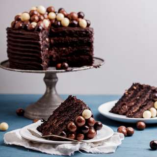 Double coffee chocolate cake with chocolate fudge frosting