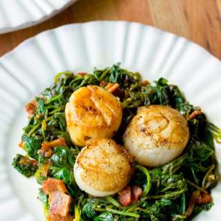 Sea Scallops with Wilted Greens