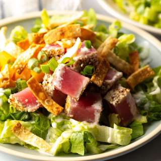 Seared Sesame Crusted Ahi Tuna Salad with Avocado and Mango