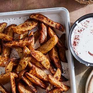 Sumac Fries with Garlic Feta Labneh