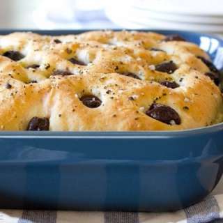 Focaccia Bread with Roasted Garlic and Olives