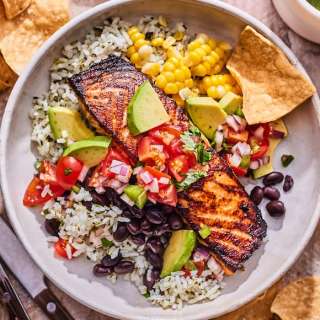 Crispy Salmon Burrito Bowls