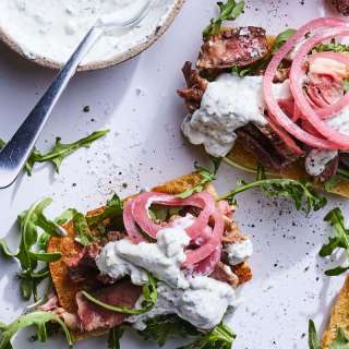 Open Face Steak Sandwich with Chimi Labneh