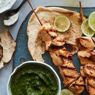 Chicken Skewers with Cilantro Mint Sauce