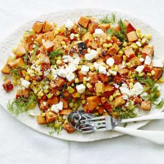 Sweet Potato Corn + Feta Salad