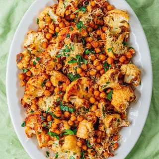 Crispy Sheet Pan Garlic Parmesan Cauliflower And Chickpeas