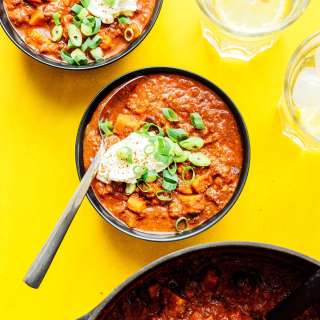 Sweet Potato Black Bean Chili With Mushrooms