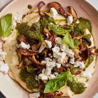 Spring Mushroom Polenta with Basil Vinaigrette