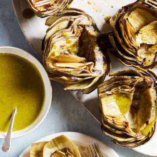 Grilled Artichokes with Lemon Basil Vinaigrette