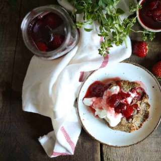 Honey strawberry jam with oregano blossoms, thyme and lavender (GF, Paleo)
