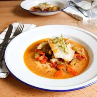 Pan-seared cod with fennel-tomato ragout