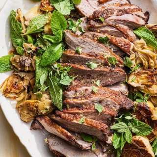 Roasted Leg of Lamb with Marinated Artichokes