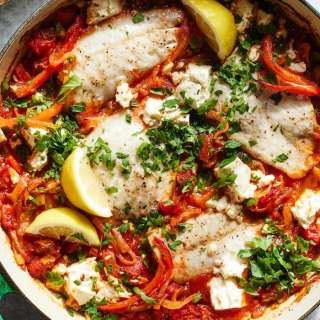 Baked White Fish with Charred Tomatoes and Feta