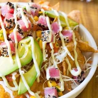 Ahi Tuna Loaded Nachos (Poke Nachos) with Wonton Chips