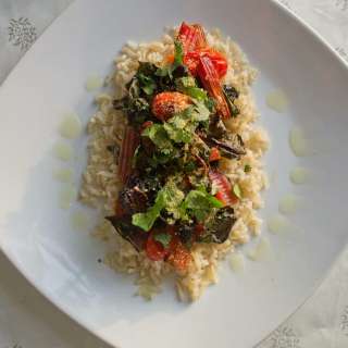 Charred swiss chard and tomatoes