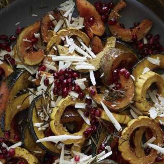 Brown Butter Roasted Pumpkin with Ricotta Salata and Pomegranate Seeds