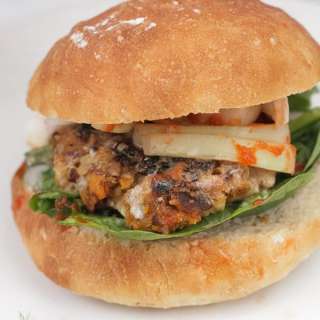 Roasted garlic and yam burgers with a Tamari almond coating, or getting your priorities straight