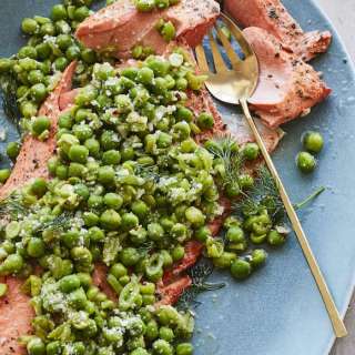 Broiled Salmon with Spring Peas