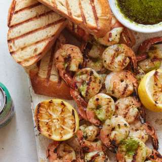Grilled Shrimp and Bread with Cilantro Pesto