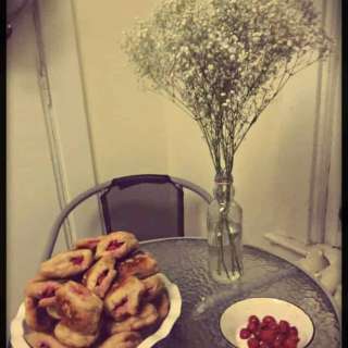 Sour cherry sufganiyot, or doughnuts