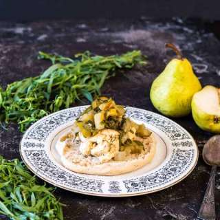 Gluten-free pear shortcake with tarragon and caramelized pear coconut ice cream