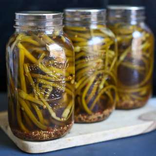 Pickled garlic scapes with mustard