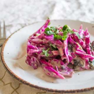 Purple cabbage and pickled mushroom salad